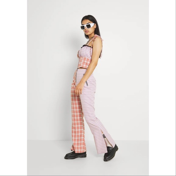 The Ragged Priest Drifter Flare Pants Size S Two Tone Plaid Zippers High Rise - Picture 3 of 13